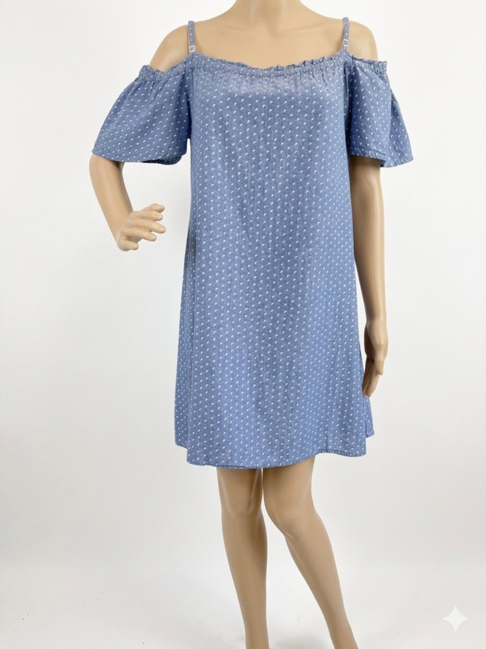 Cost Plus World Market Blue Off-Shoulder Mini Dress EUC